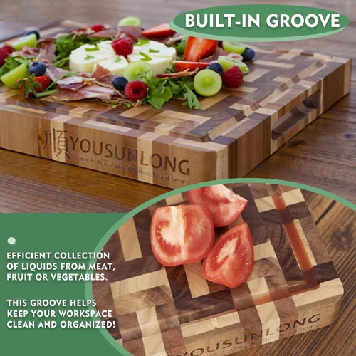 Vista 5 de YOUSUNLONG Cutting Board Large End Grain Acacia Wood Mixed With Oak - 1.5in Thick - 16''x13''Oversized Cutting Boards - Sustainable Kitchen Chopping