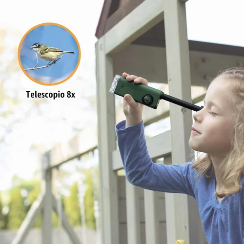 Vista 4 de Carson X-Scope Kids - Herramienta de bolsillo óptica multiusos de 7 funciones con microscopio 30x, telescopio 8x, lupa plegable 9x, linterna