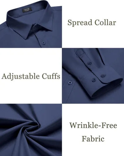 Vista 5 de COOFANDY Camisas de vestir de manga larga para hombre, ajuste regular, camisa casual con botones