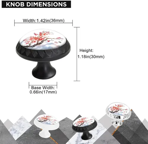 Vista 2 de Paquete de 6 tiradores negros para cajones, cerezo Sakura oriental en flor para gabinete, pomos de cristal para tocador de cocina y baño