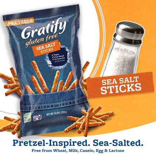 Vista 3 de Gratify Palitos de pretzel sin gluten – Bolsas de pretzel GF, mezcla sin gluten para adultos y niños, salsa de humus, paquetes individuales, aptas