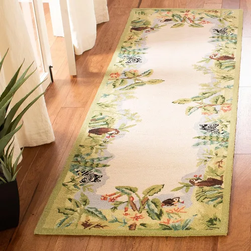 Vista 4 de SAFAVIEH Chelsea Collection - Alfombra decorativa de 1 pies 8 pulgadas x 2 pies 6 pulgadas, beige y verde, lana de campo francesa enganchada a mano