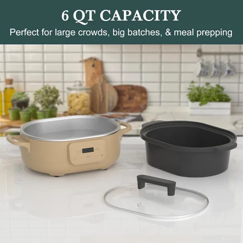 Vista 4 de Olla de Cocción Lenta Programable de 6 Cuartos con Recipiente Antiadherente Saludable Extraíble - Pequeño Electrodoméstico de Cocina para Cenas