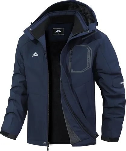 Vista 8 de Chaqueta de esquí para hombre con capucha, chaqueta impermeable de snowboard con forro de polar, chaqueta de invierno con múltiples bolsillos