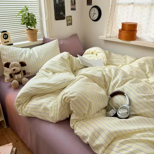 Vista 13 de MKXI Juego de funda de edredón a cuadros de tamaño individual, color verde bosque y amarillo mostaza, ropa de cama de 3 piezas de algodón lavado