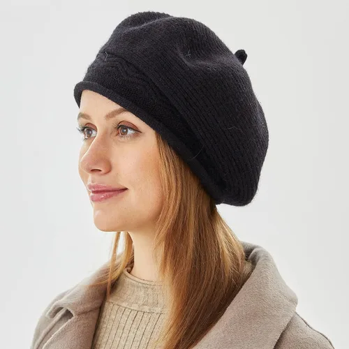 Vista 5 de Gorro de boina para mujer estilo francés gorro de punto con forro de lana cálido para invierno