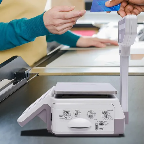 Vista 2 de Báscula digital de alimentos con impresora integral, 66 lbs/30 kg, pantalla LCD electrónica comercial precisa para alimentos, carne y fruta