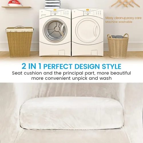Vista 5 de MIFXIN Funda para Silla de Bañera de 2 Piezas de Terciopelo Tipo Barril Club con Funda de Cojín Elástica Suave Lavable Protector de Muebles de Beige