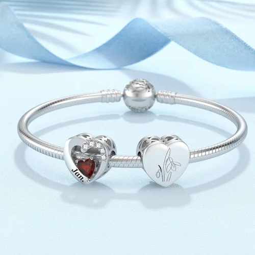 Vista 13 de SEVENWELL Dijes de piedra natal con flor grabada para el mes de nacimiento, pulsera de plata de ley 925, feliz cumpleaños para mujer