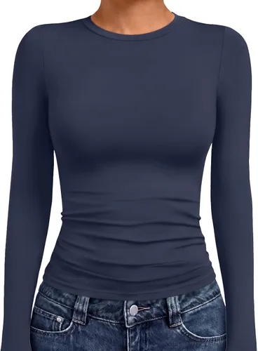 Vista 8 de AUTOMET - Camisetas ombligueras de manga larga para mujer, básicas, de compresión, para salir, otoño, ropa de moda del año 2000 Blanco