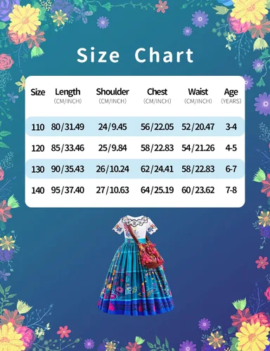 Vista 7 de Ainvliya Encanto Dress for Girls, Mirabel Isabella Encanto Costume, Christmas Cosplay Princess Dress Up With Bags Earrings