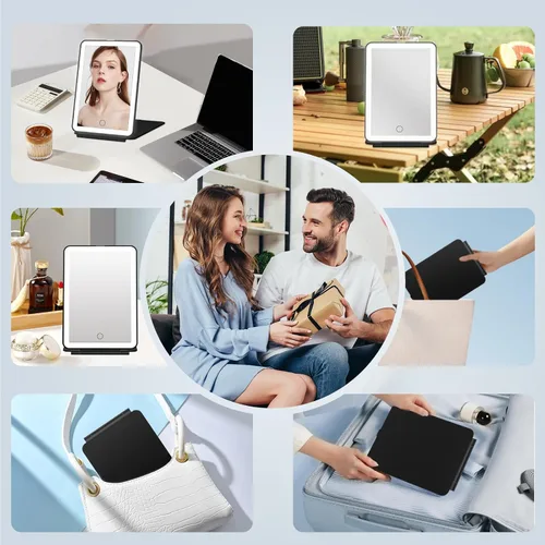 Vista 5 de FUNTOUCH Espejo de tocador de maquillaje recargable con 72 luces LED, espejo de belleza iluminado portátil de viaje, iluminación de 3
