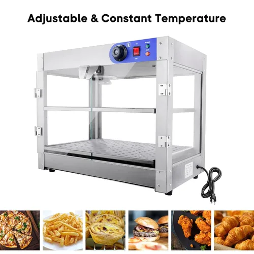 Vista 3 de calentador comercial de alimentos pizza, pretzel, empanada vitrina de almacenamiento (2 pisos)