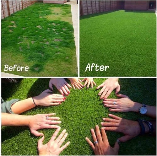 Vista 6 de Alfombra de césped artificial con agujeros de drenaje y parte trasera de goma, para interiores y exteriores, realista, sintética, para patio