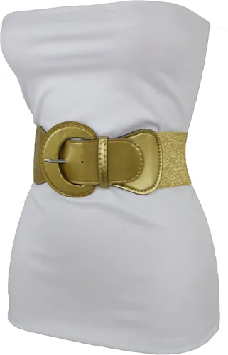 Vista 4 de TFJ - Cinturón ancho para mujer, cintura elástica, cintura alta, color dorado, hebilla grande