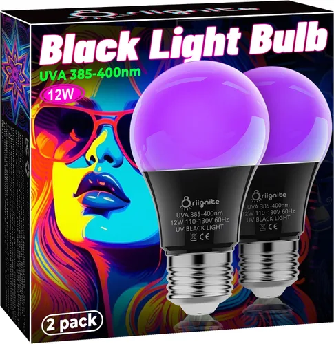 Vista 8 de Bombillas Briignite de luz negra, 12 W LED de luz negra para decoración de Halloween, foco de luz UV-A 385-400 nm, foco de luz negra A19