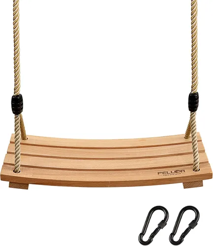 Vista 9 de PELLOR - Columpio de madera para niños, columpio de madera curvada para patio trasero, columpio de madera carbonizada colgante de carga de 220