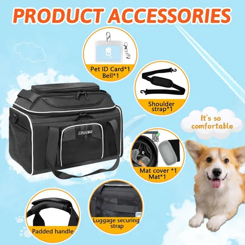 Vista 7 de Petskd Transportador de mascotas extensible superior de 17 x 11 x 9.5 pulgadas, aprobado por aerolíneas de Alaska, transportador de lados suaves