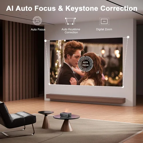 Vista 10 de [2000 ANSI y aplicación con licencia oficial] Proyector inteligente 4K con WiFi y Bluetooth, enfoque automático y Keystone, proyector portátil