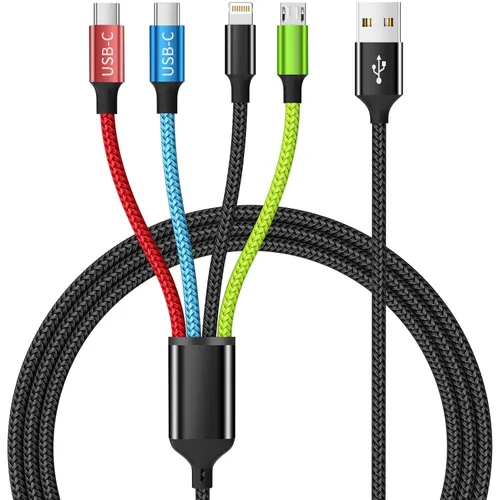 Vista 15 de 4 in 1 Multi Charging Cable, 2 Pack 6FT Charging Cords for Devices Nylon Braided USB C Car Charger Cable with Dual USB-C, IP & Micro Ports, Long