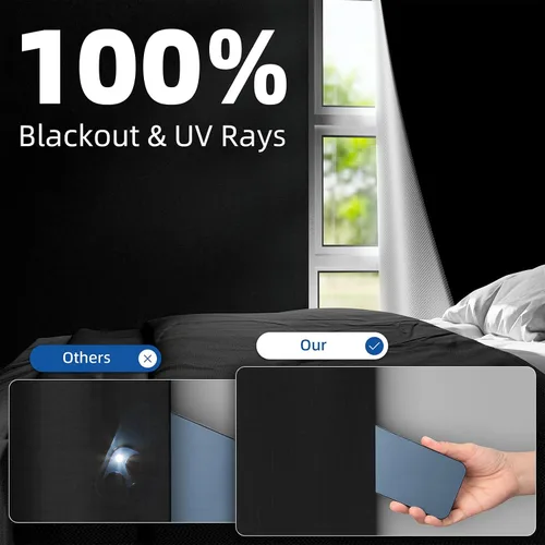 Vista 2 de NIGHTON Cortinas 100% opacas para dormitorio, persianas opacas sin taladrar con cinta de velcro mejorada, cortinas opacas portátiles para cubrir
