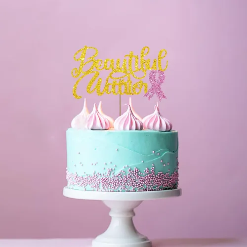 Vista 6 de Hermoso adorno para tartas de guerrero, decoración de pastel de conciencia sobre el cáncer de mama, letrero de cinta rosa para cáncer de mama