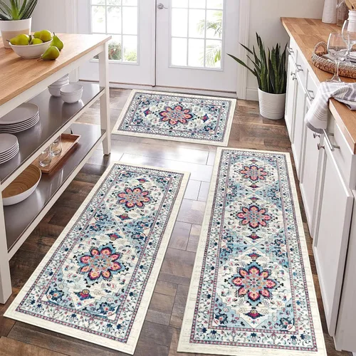 Vista 8 de Bsmathom - Juego de alfombras de cocina de estilo rústico de 3 piezas con corredor, alfombras de cocina antideslizantes y lavables, alfombras