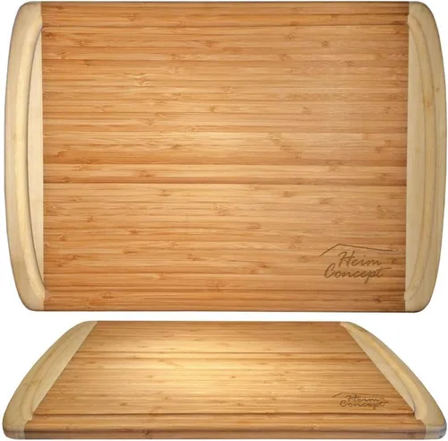 Vista 4 de Orgánic Bamboo [Heim Concept] Tabla de cortar de bambú y bandeja para servir con ranuras para gote, extragrande