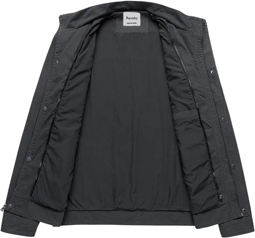 Vista 4 de Pursky Chaqueta militar para hombre, abrigo de lona con capucha de algodón lavado, abrigo de otoño