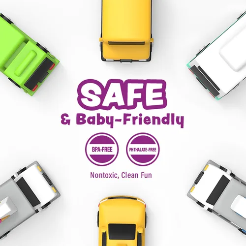 Vista 6 de Tub Works® Vehicles™ Coches de Baño Libres de Moho, Paquete de 6 Sellados, Diseño de Juguetes de Baño Sin Agujeros que Mantiene la Humedad Afuera