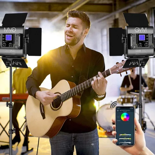 Vista 2 de GVM - Luz de video LED RGB 800D, kit de iluminación de video de 2 piezas con control de aplicación, iluminación de fotografía de 40 W, panel de luz