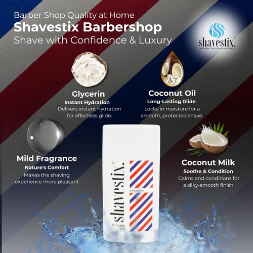 Vista 6 de Barra de crema de afeitar de tamaño de viaje de 2.75 onzas Barber Shop – Barra de crema de depilación para hombres Shavestix Shave Stick Sub