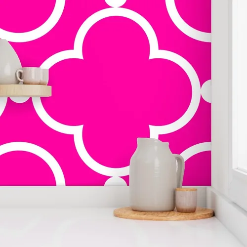 Vista 8 de Spoonflower Lattice Pinkpop Pink Pre-Pasted Removable Wallpaper Test Swatch 12" x 24" Tile Pop Decor Garden Self-adhesive, removable and
