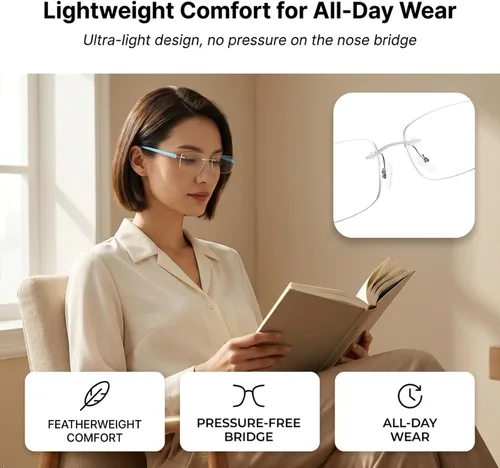 Vista 9 de Eyekepper - Gafas de lectura con lentes pequeños sin marco para hombres y mujeres Men's Metal Rimless Magnifying Glass, Womens Rimless Reader