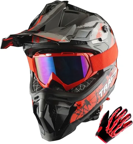 Vista 10 de 1Storm - Casco de motocross para adulto ATV Dirt Bike BMX MX, estilo pista de montaña JH601; paquete de casco de fibra de carbono negro, gafas