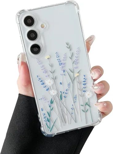 Vista 8 de ZTOFERA Funda transparente para Samsung Galaxy S24 con bonito patrón de flores para mujeres y niñas, funda protectora a prueba de golpes, delgada