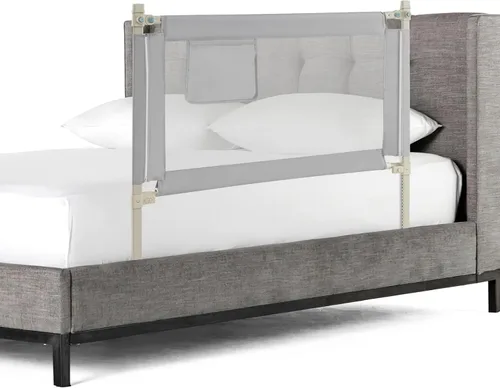 Vista 10 de BABY JOY Riel de cama para niños pequeños, 69 pulgadas, extra largo, altura ajustable y plegable, protector de riel de cama de bebé con bolsillo