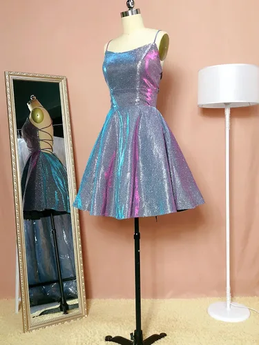 Vista 4 de Vestido corto de graduación con bolsillos vestido corto de graduación para jóvenes vestido de fiesta de graduación sin espalda