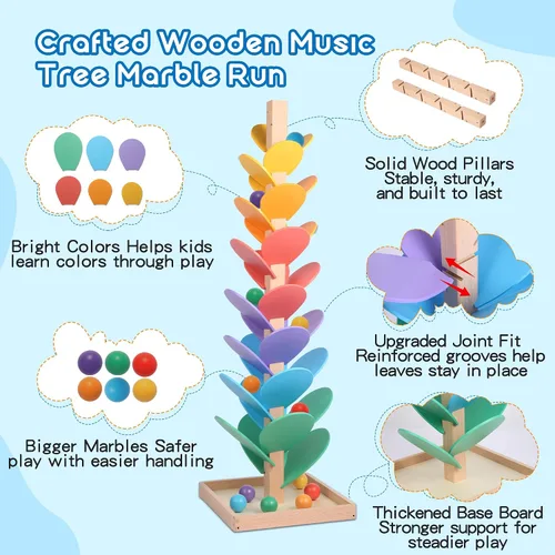 Vista 4 de Gotoofun Árbol musical de madera con diseño de mármol incluye bola de Arco iris clásico