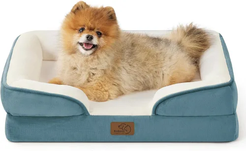 Vista 111 de Bedsure - Cama para gatos de interior, sofá cama lavable para perros muy pequeños, espuma de soporte con funda extraíble y lavable, forro Gris