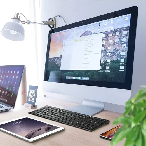 Vista 7 de iClever BK10 Teclado Bluetooth, Teclado Inalámbrico Universal Bluetooth 5.1 con Teclado Numérico, Diseño Ergonómico, Compatibilidad con Múltiples