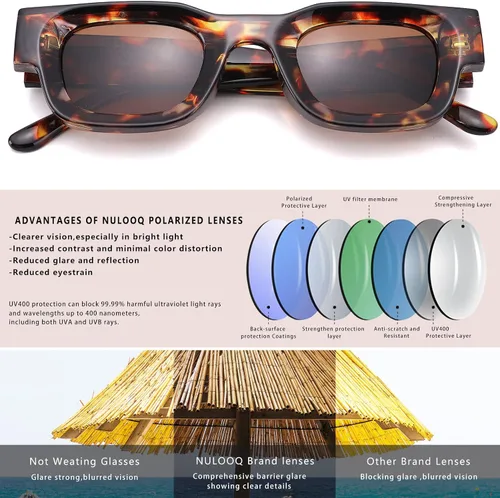 Vista 5 de NULOOQ Aesthetic Thick Frame Rectangle Polarized Sunglasses for Women Men Trendy Chunky Small Square Sunglasses