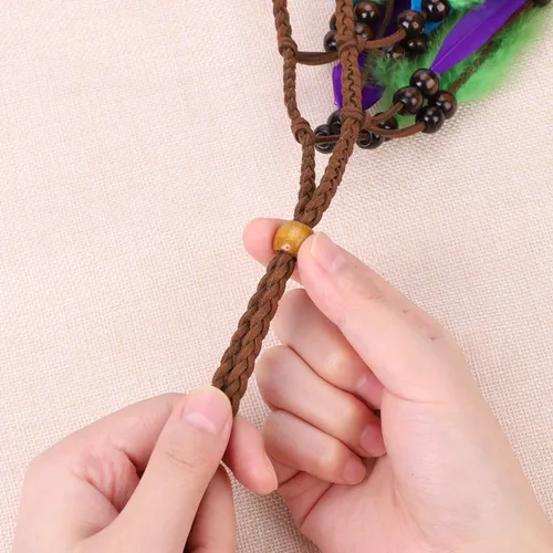 Vista 7 de Diadema de plumas bohemias con borlas de princesa india, ajustable, corona hippie