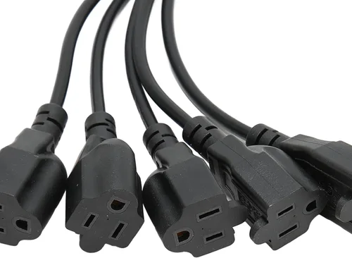 Vista 8 de Divisor de cable de alimentación de 5 vías, 3 clavijas de 1 a 5 salidas, ahorro de espacio 16AWG 18AWG para luz LED de escenario de computadora