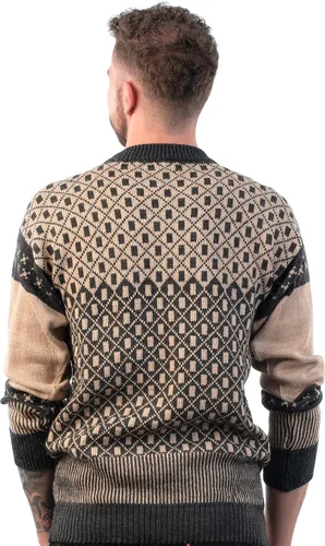 Vista 5 de INTI ALPACA Suéter de alpaca con cuello redondo para hombre "Himalaya" - Jersey de alpaca - Jersey bicolor para invierno