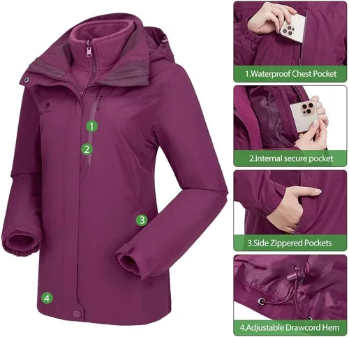 Vista 34 de CAMEL CROWN Chaqueta de esquí impermeable 3 en 1 para mujer, abrigo de invierno rompevientos, chaquetas de snowboard para lluvia, nieve, senderismo