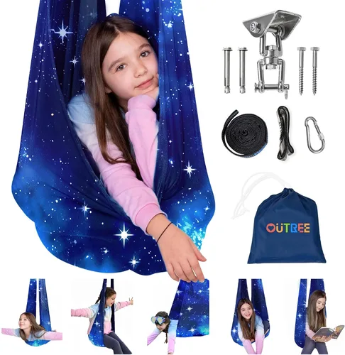 Vista 8 de OUTREE Columpio sensorial para niños con gancho giratorio de 360°, columpio de terapia interior ideal para autismo, TDAH, trastorno de procesamiento