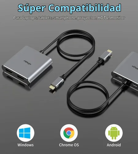 Vista 7 de Adaptador USB C a HDMI Dual 4K@60Hz, 4 en 1 USB C a HDMI Convertidor