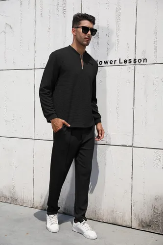 Vista 130 de FZNHQL Conjunto deportivo de moda para hombre, 2 piezas, casual, atlético, para correr, manga corta/larga, conjunto para hombre