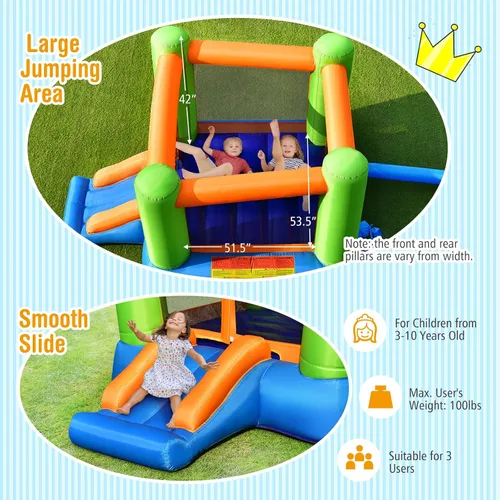 Vista 2 de Costzon Casa inflable de rebote para niños pequeños para fiestas en interiores y exteriores, diversión familiar con tobogán, tela Oxford, mini casa